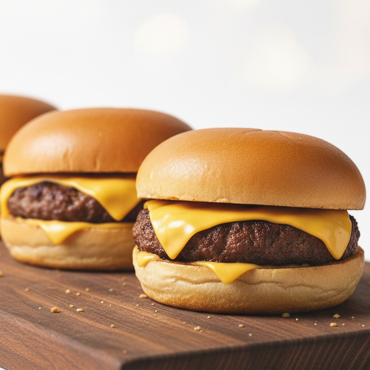 Mini Cheeseburgers - no sesame, one cheese slice