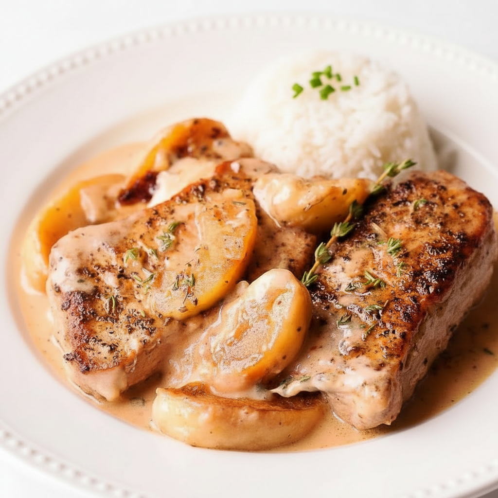 Apple Cider Pork Chop with Rice