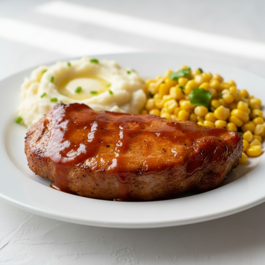 Baked BBQ Pork Chop with Mashed Potatoes