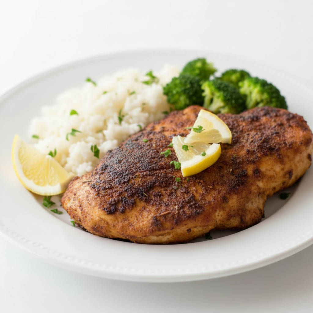 Cajun Chicken with Cauliflower Rice and Broccoli