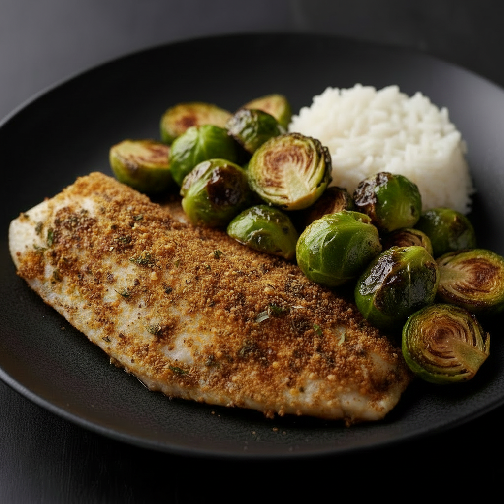 Cajun Tilapia with Brussels Sprouts and Rice