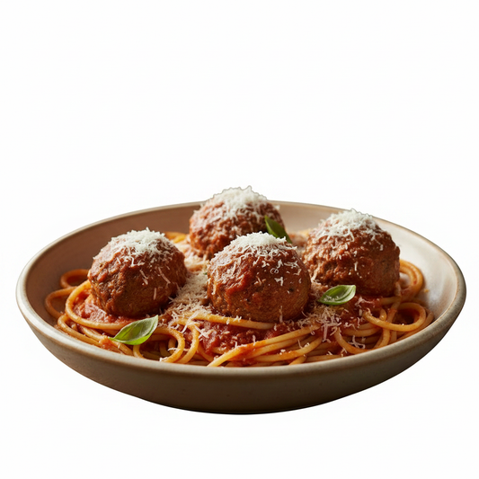Spaghetti and Meatballs - white background