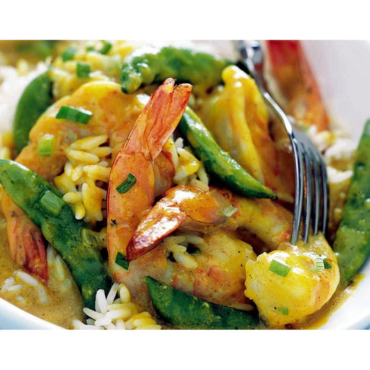 Shrimp and Sugar Snap Peas in Curried Cream Sauce
